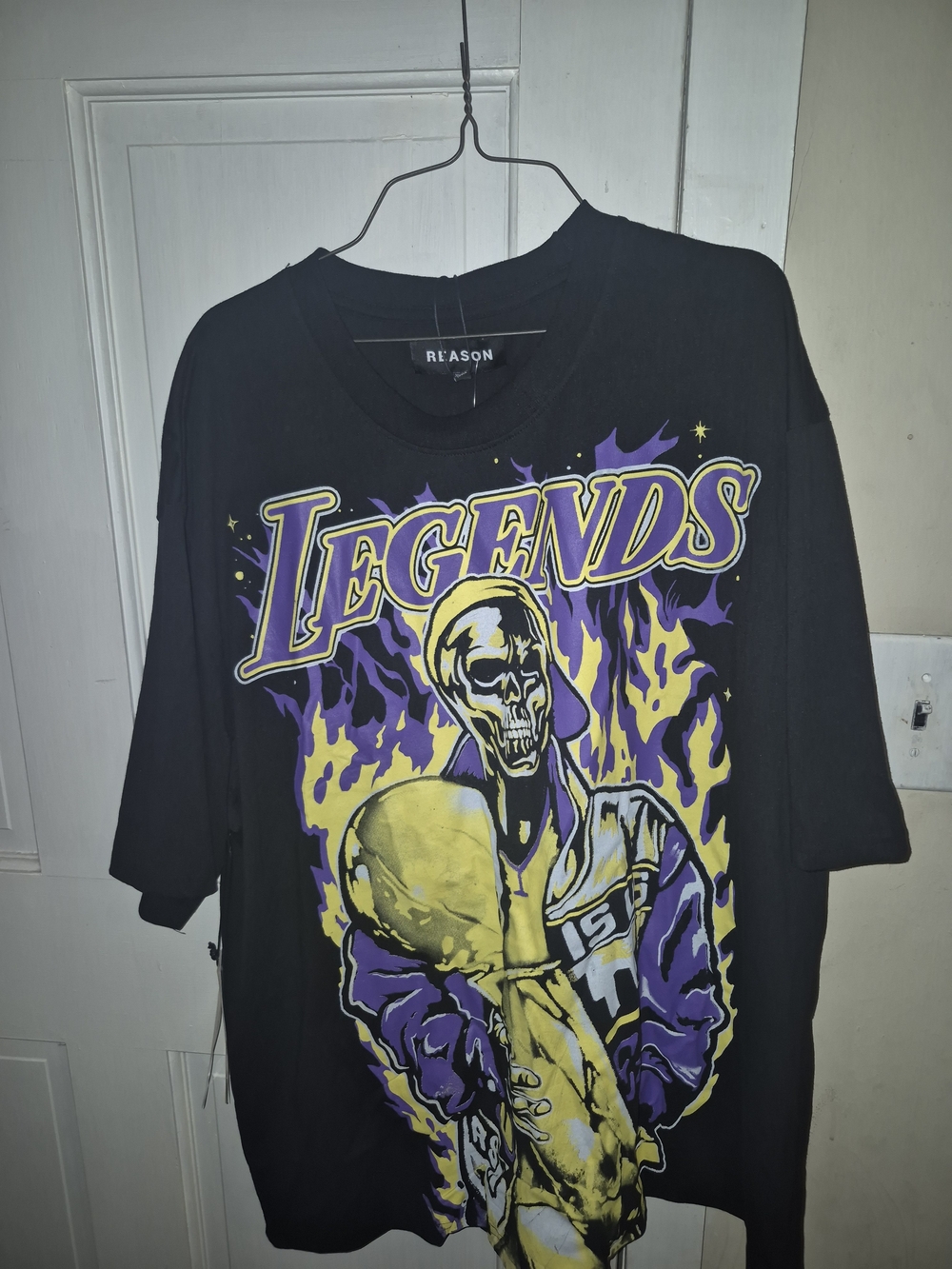 Reason Black Graphic Tee with Purple & Yellow 'Legends'